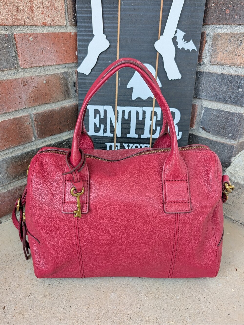 π₯°EUC Fossil Brand Jori Genuine Pebble Leather Crossbody Satchel Bag, Hot Pink